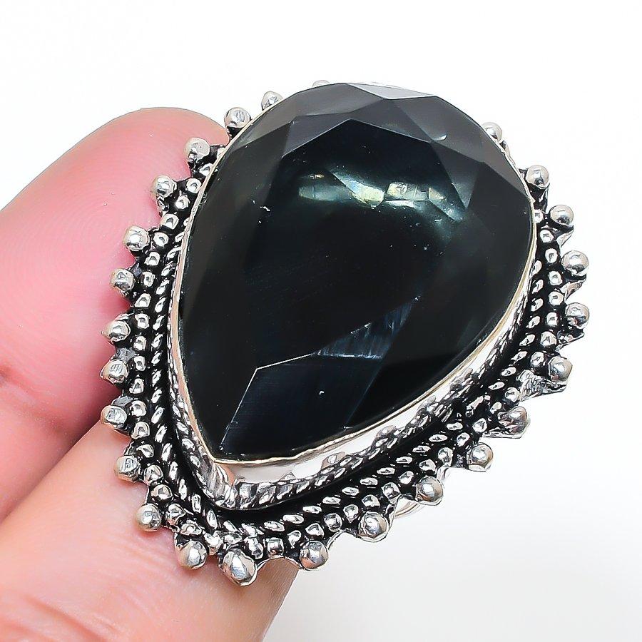 Natural Black Spinel Gemstone 925 Sterling Silver Jewelry Ring Size 9 AR-16927