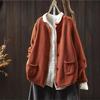 Vintage Knitted Sweater Women Autumn Casual Solid Color Button Patchwork Pockets