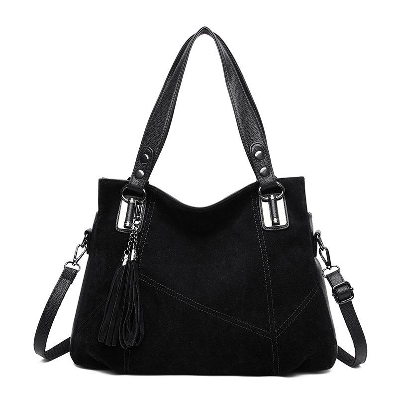 Fashion Classic! Trendy Women s Handbag, the Perfect Encounter of Retro Deerskin Velvet and Tassel чёрный