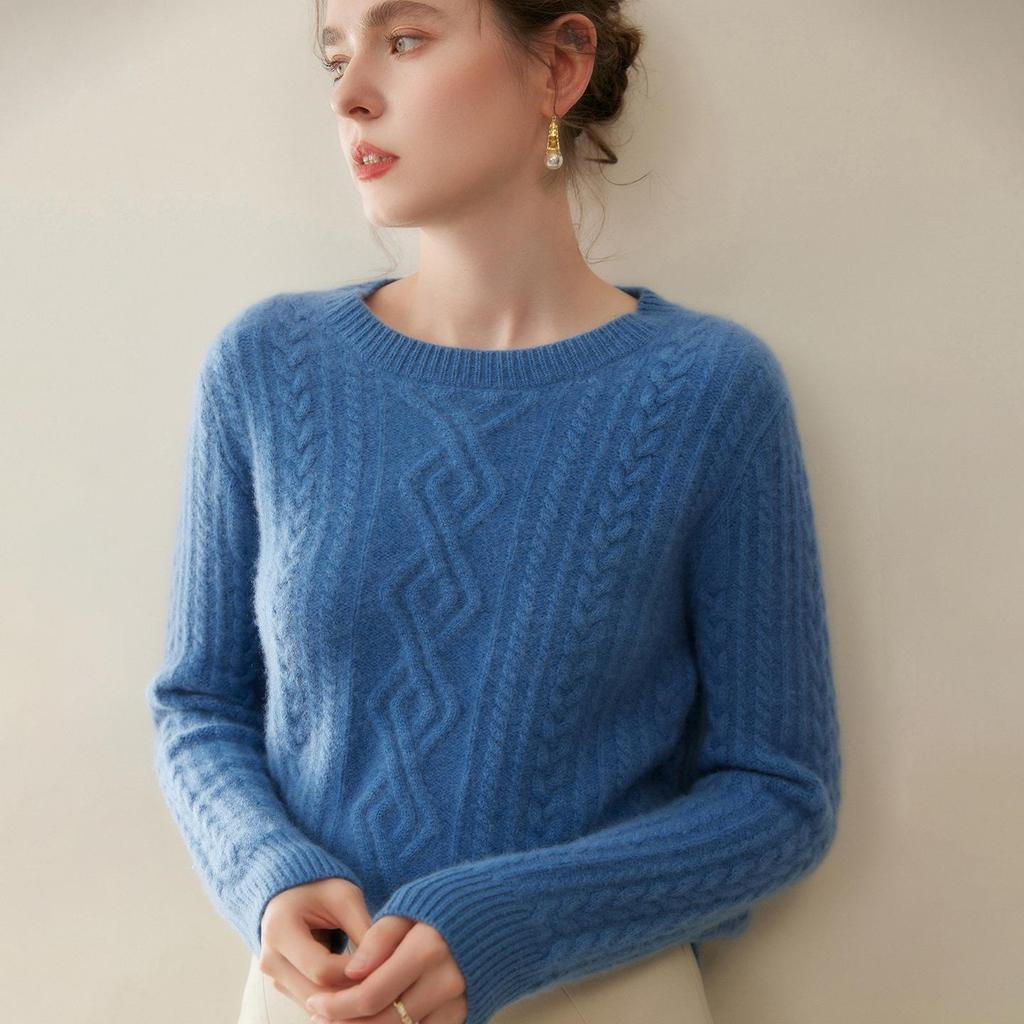 Women's Cashmere Cable Knit Sweater: Round Neck, Thickened, Versatile Autumn/Winter Casual Fashion