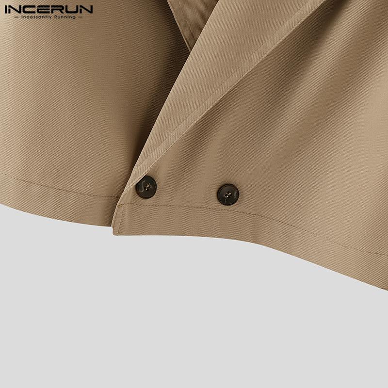 INCERUN Ovesized Men Lapel Neck Long Sleeve Buttons Up Short Windbreaker Coats