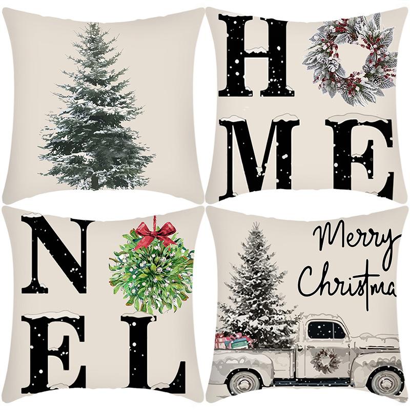 

New Temu Christmas Elk Snowman Print Line Short Plush Sofa Cushion Pillow Cover 45 * 45Cm pillowcase
