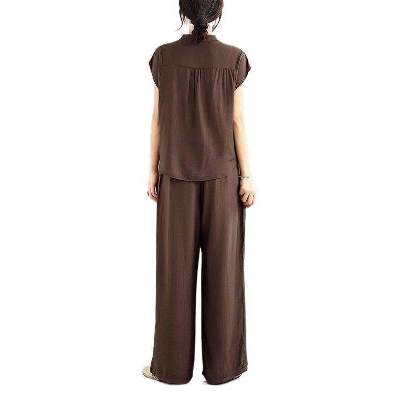 Chic Women's Summer Two-Piece Set: Short Sleeve Top & Wide Leg Pants - Fashionable Seasonal Outfit
