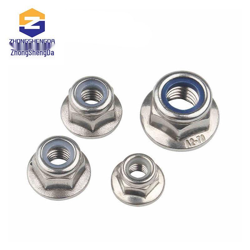 Anti-Slip 304 Stainless Steel Hex Flange Lock Nut with Nickel-Plated Washer, Nylon Anti-Loosening, Sizes M4-M8