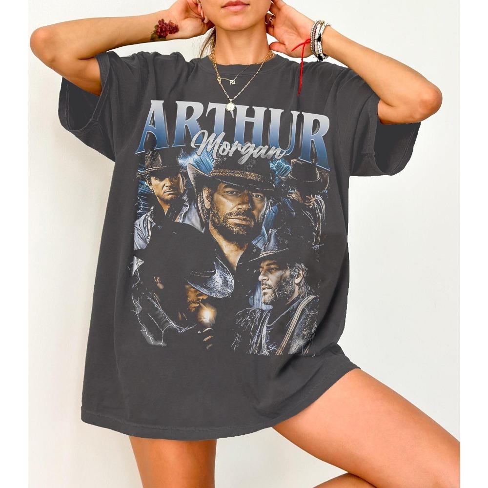 

Arthur Morgan 90s Pirated Pattern T-shirt Red Dead 2 Cowboy and Cowboy T-shirt for Daily Street Wear S