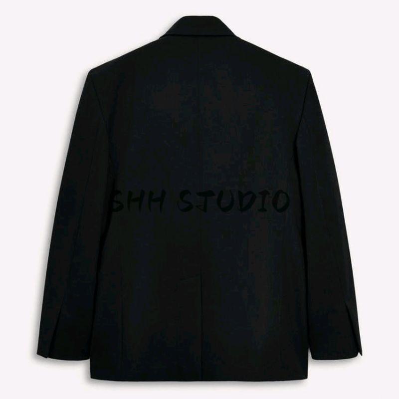 Summer New Product Women's Clothes European and American Leisure Indented Lapel Patchwork Double Breasted Suit Outwear 3365004