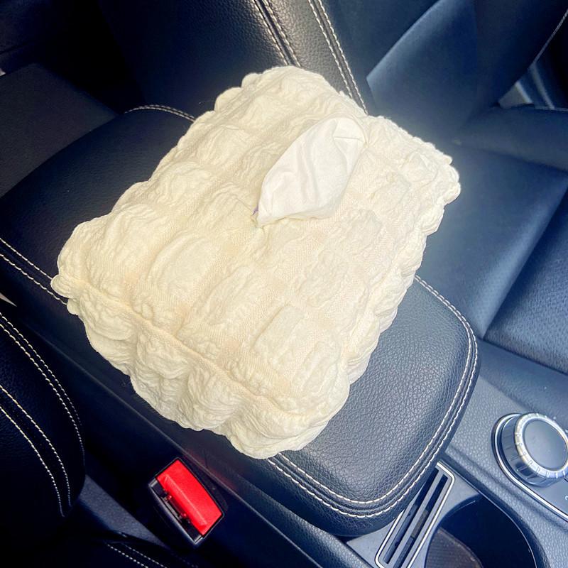 1pc Waffle Bubble Puff Car Tissue Box Cover, Adjustable Elastic Band Napkin Holder, Paper Box Protector for Vehicle Use