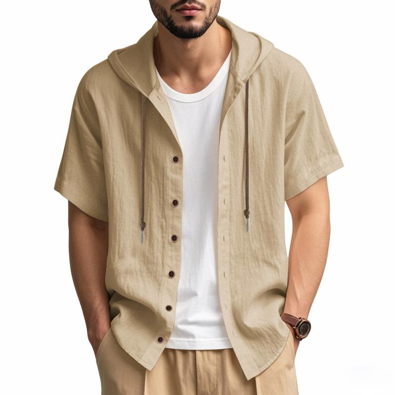 Camisa Ligera Transpirable de Manga Corta con Capucha Holgada para Hombre