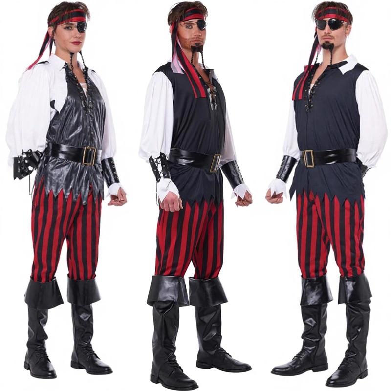 Piratkostymer for Kvinner Menn Voksen Halloween Mannlig Kaptein Jack Sparrow Kostyme Pirates of the Caribbean Cosplay Klessett