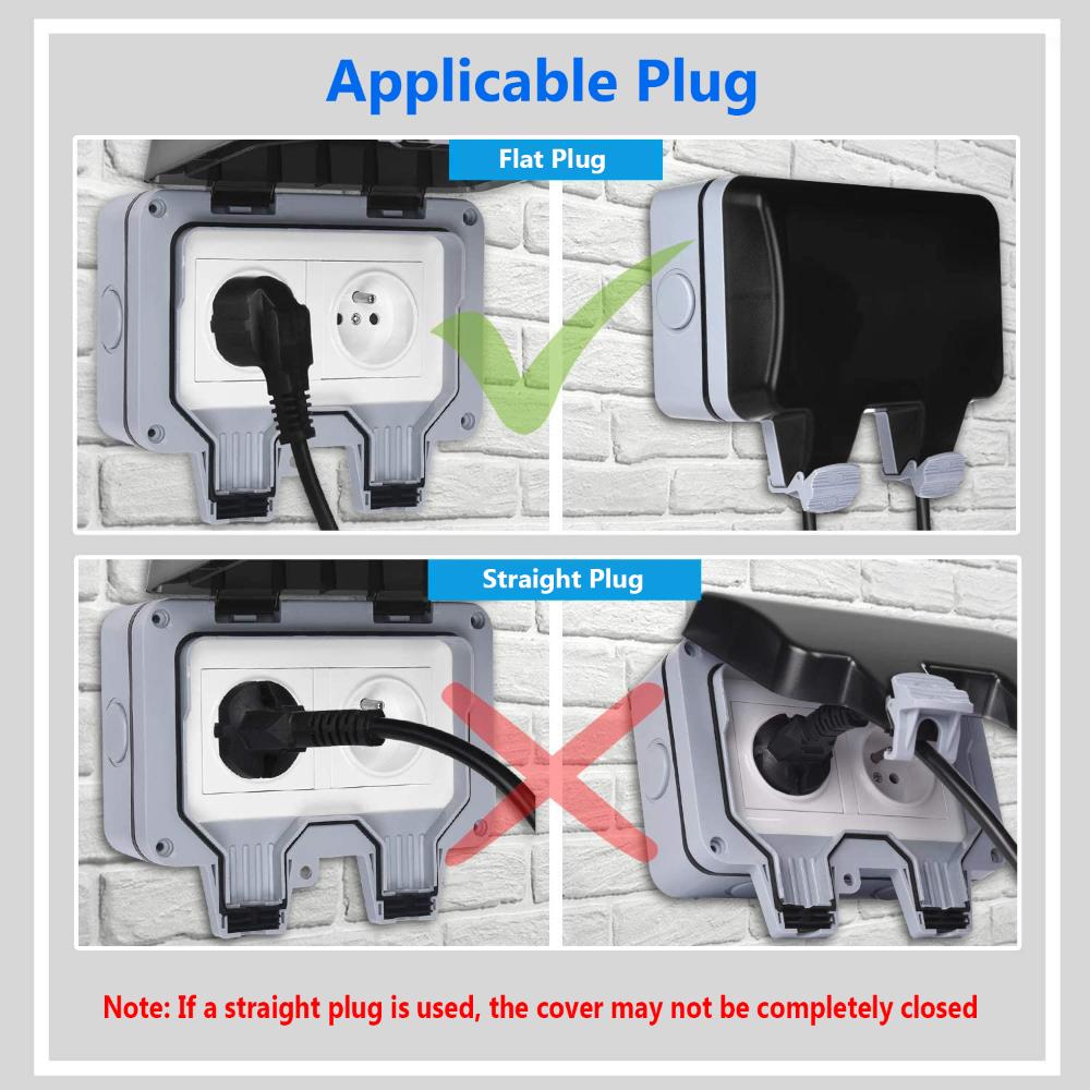 16A Outdoor Switched Waterproof Socket Wall Electrical Power Outlet Dual USB Ports 2 Gang