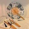 Tragbarer Handkurbel-Bambusfächer, Chinesischer Stil, Hanfu Chinesischer Stil, Tusche-Seidenfächer, Fächer im alten Stil, Erinnerungsgeschenk, Geburtstagsgeschenk