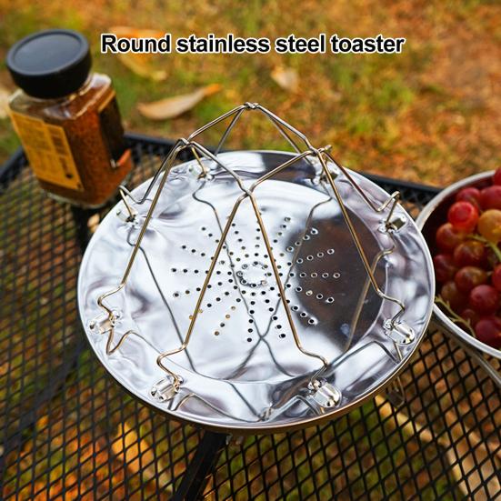 Nerezový kempingový topinkovač na sporák pro venkovní vaření, turistiku, piknik, BBQ, skládací, na 4 plátky chleba, stojan/držák na topinkovač pro kempingový sporák