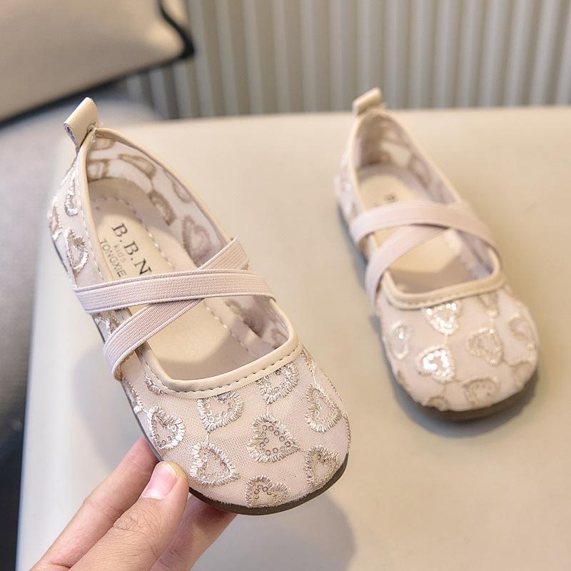 Spring Summer Girls Lace Heart Pattern Princess Sandals Flat Shoes
