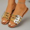 Large Size Flat Bottomed One Foot Sandals for Women's Summer New Retro Rivet Beach Straight Slippers for Women