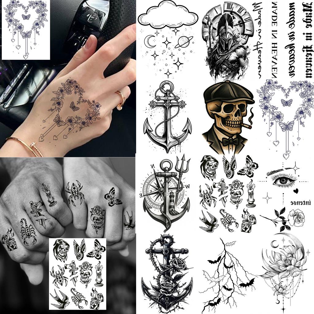 1 Foglio Tatuaggi Temporanei Teschio Ancora Insetto Per Mani Collo Adulti, Adesivi Tatuaggi Finti di Halloween Tatuaggi Realistici a Lunga Durata
