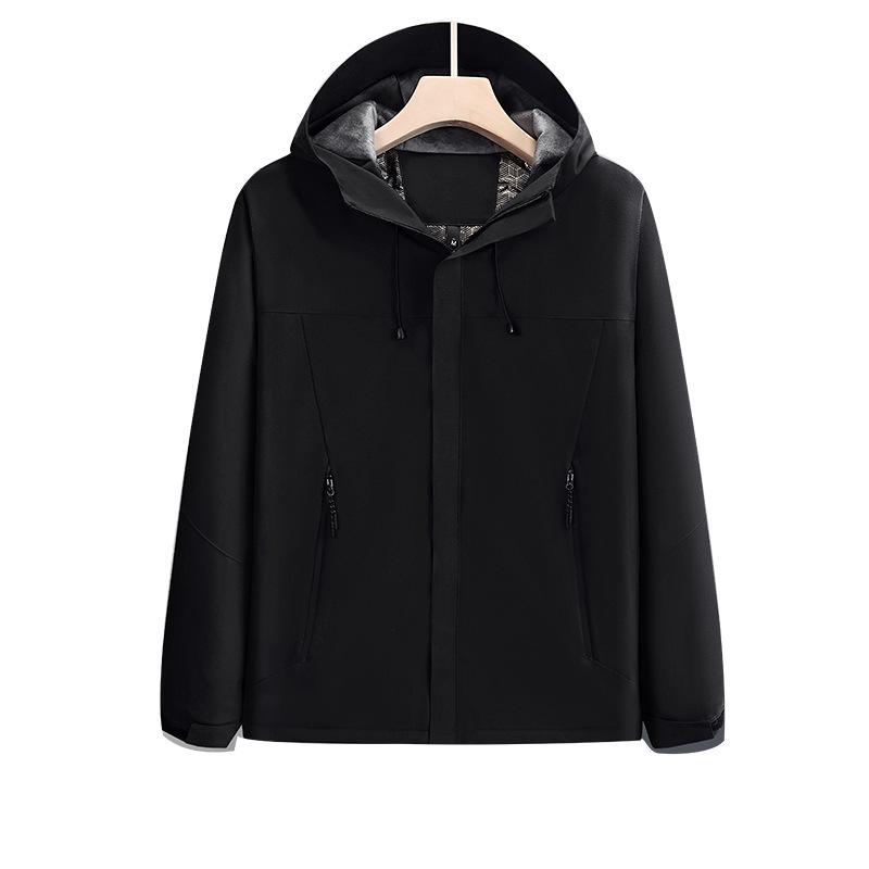 Men's Autumn-Winter Waterproof Windbreaker: Hooded Outdoor Mountaineering Jacket with Printed Logo.