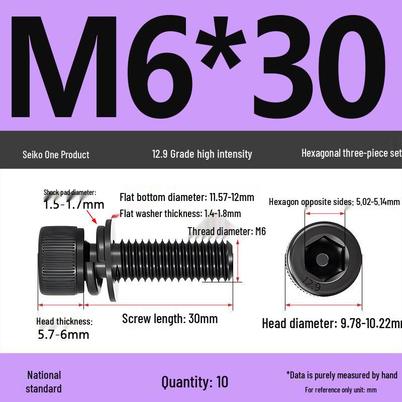 12.9 Grade M4-M12 Socket Head Cap Screw with Washer: Three-Piece Cylindrical Bolt
