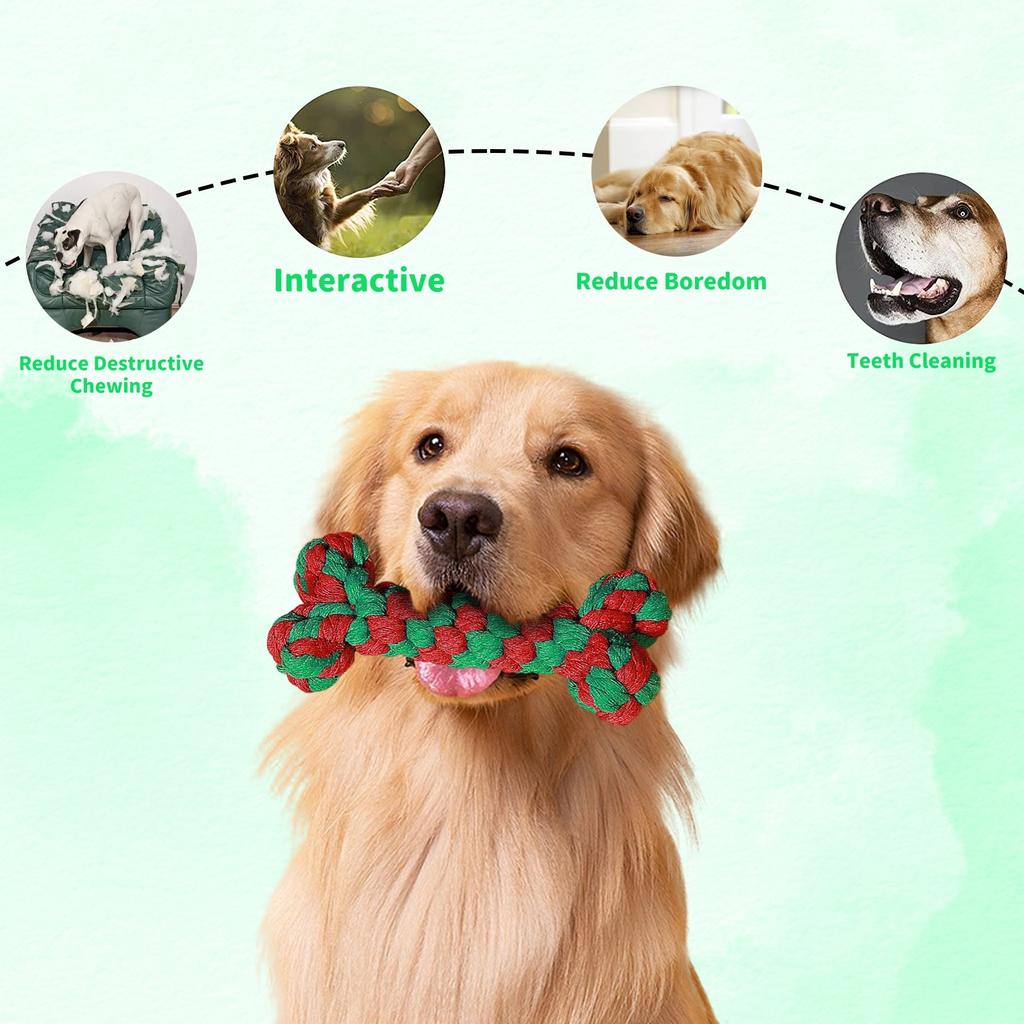 Dog Toys,  Cotton Rope Chew-resistant, Christmas Series Pet Toys, Chew-resistant Teething Interactive, Boredom-relieving Dog Toys.