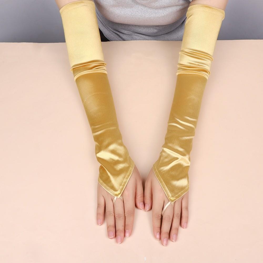 Satin Hook Finger Gloves Solid  Retro Long Fingerless Gloves New Women Gloves  Wedding Bride