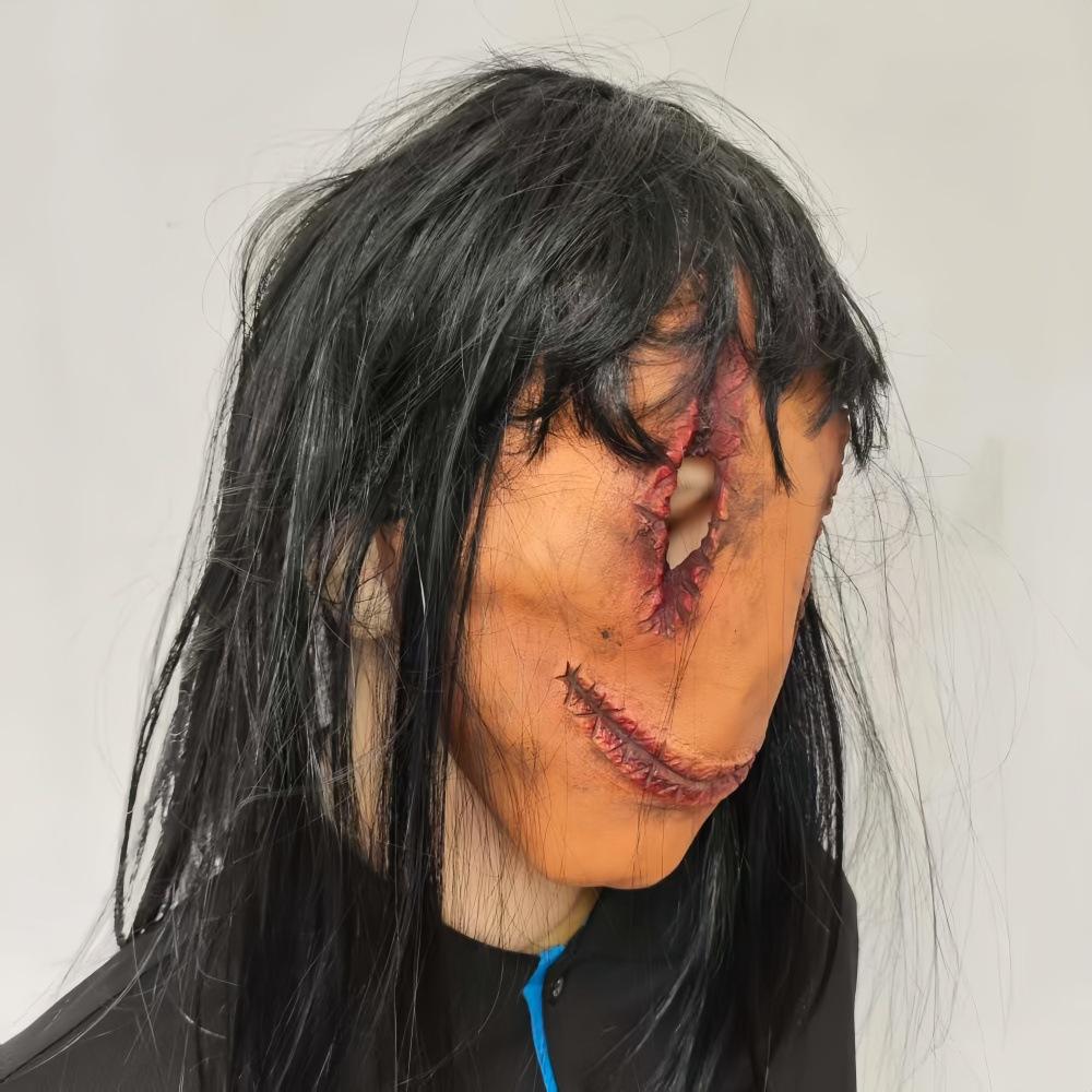 Japanese-style stitched mouth ghost latex mask