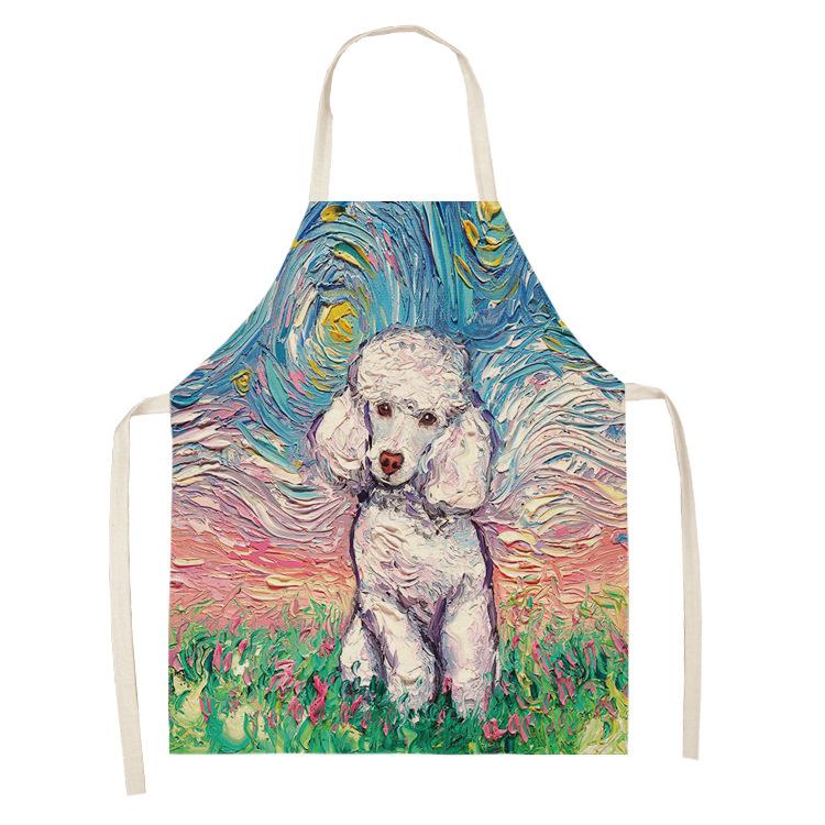 Schürze im Ölgemälde-Stil, Sternenhimmel-Hintergrund, Hund, Leinen, Baumwolle, kreative Eltern-Kind-Schürze, Familienküche