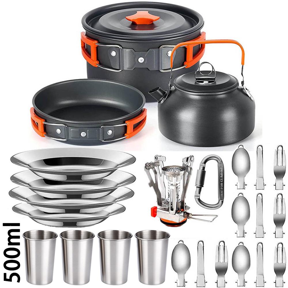 Outdoor camping cooking set outdoor water boiling and vegetable frying aluminum alloy portable set [with igniter]