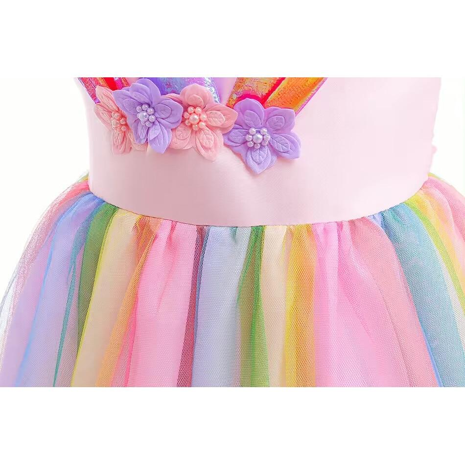Unicorn for Girls Set with Headband and Necklace, Premium Fabric, 5-6 Years, 130 Cm, Pink