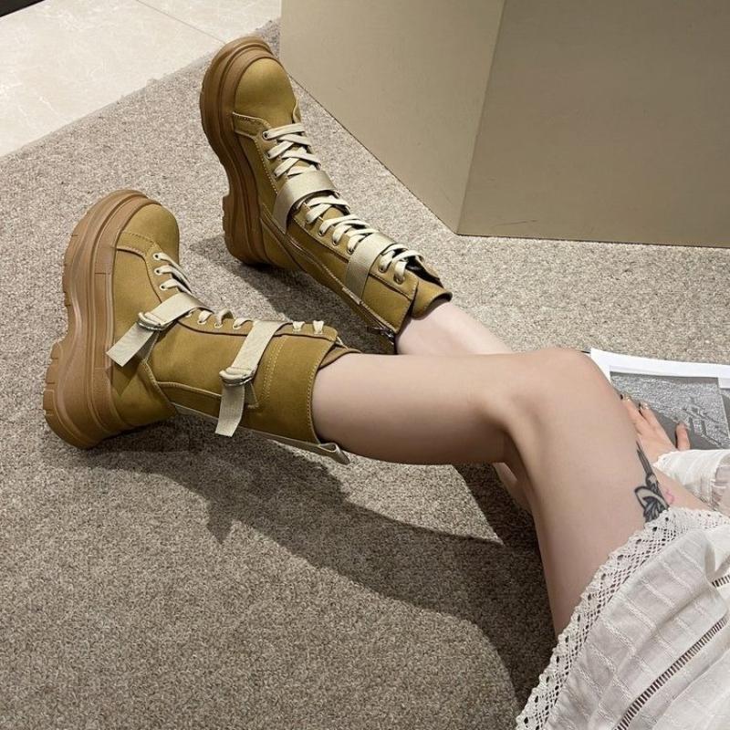 Fashion Round Toe with Laces Half High Boots for Women Spring Autumn Mid Calf Shoes Woman Cosplay Comfortable and Elegant Work Footwear