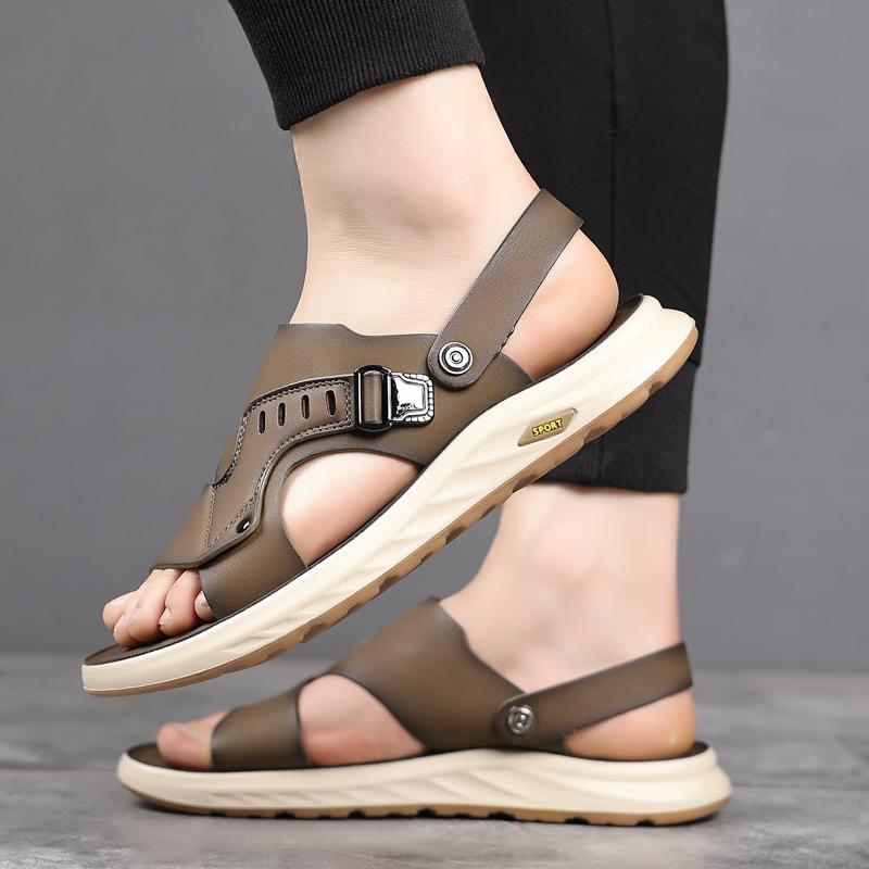 Summer Men's Business Sandals Massage Soft Sole Men Leather Sandals Outdoor Beach Designer Versatile Dual-use  Slippers