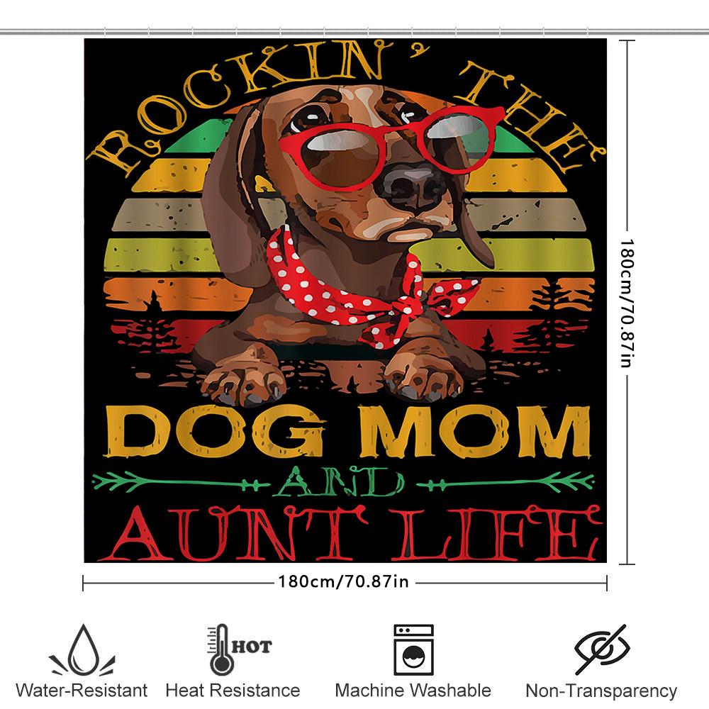 Vintage Rockin The Dog Mom Shower Curtain Hipster Decor For Your Bathroom With Red Glasses Polka Dot Bandana