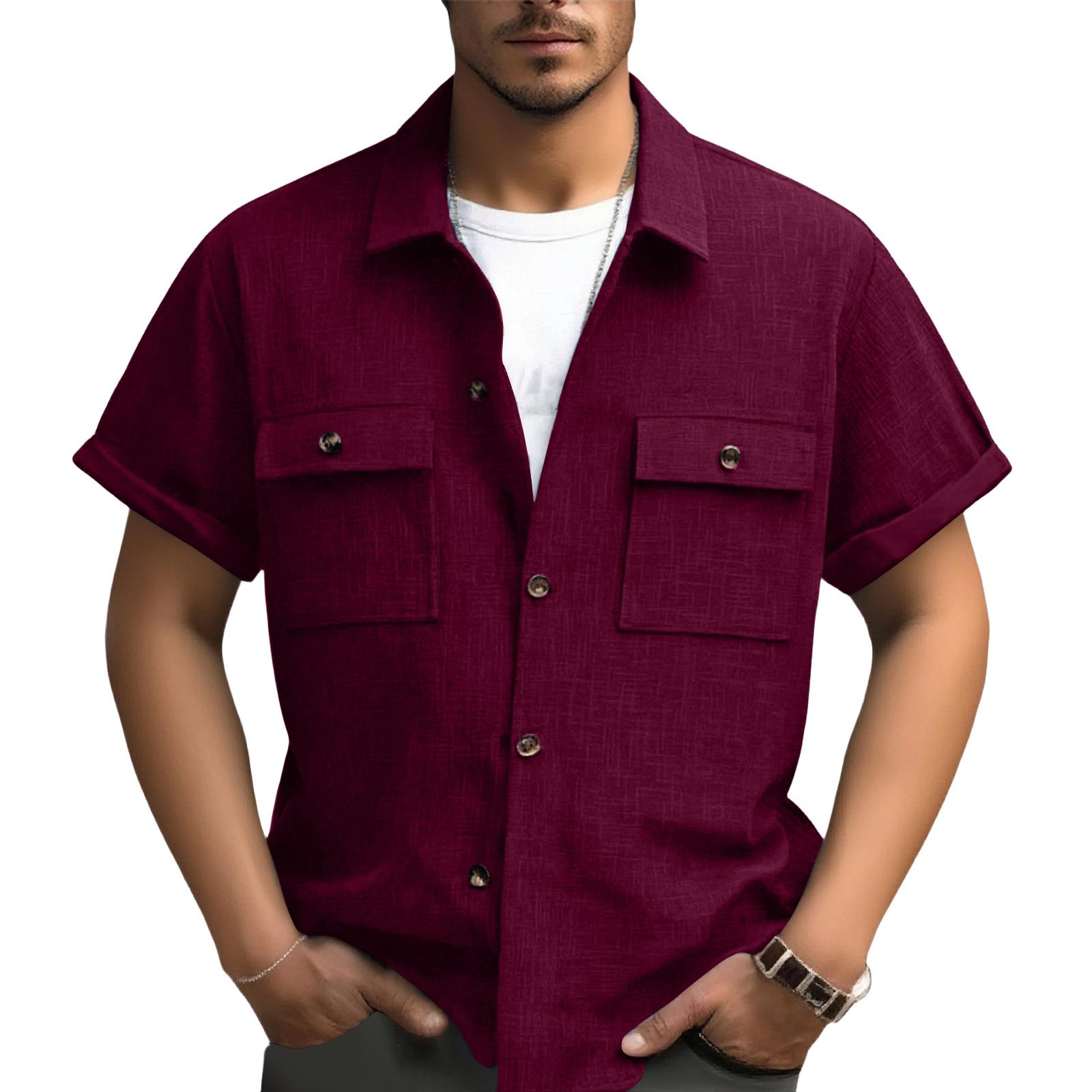 

Men s Leisure Cardigan Short Sleeves Shirt XL винний