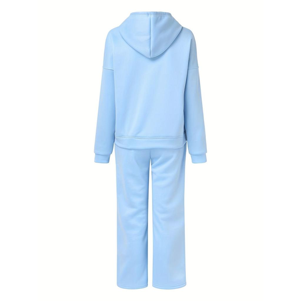 Women's Set Autumn and Winter Casual Sports Solid Color Loose Hooded Sweatshirt Jogging Pants Two-piece Set