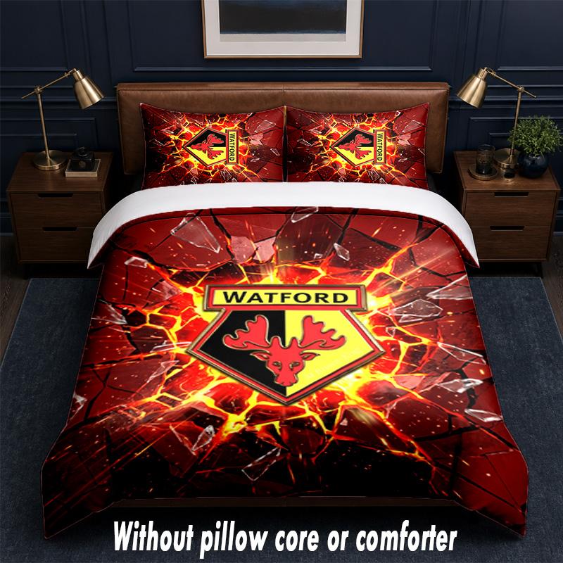 Watford Football Design Bed Bedding Set 1 Duvet Cover + 2 Pillowcases Soft Breathable Household Bed Linens