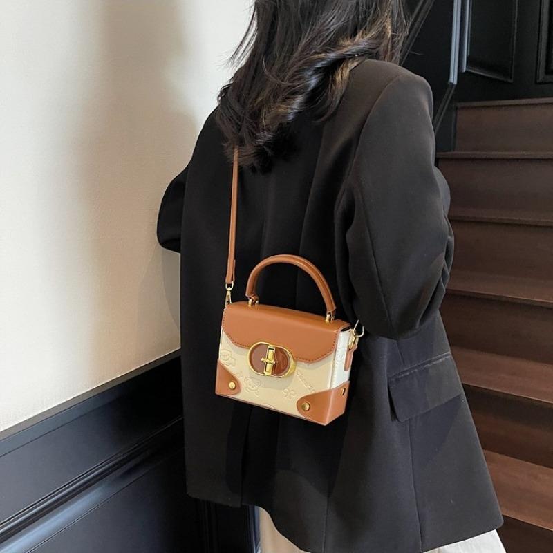 Retro tragbare kleine quadratische Tasche kontrastfarbene Umhängetasche Damen neue modische vielseitige Pendler-Schultertasche
