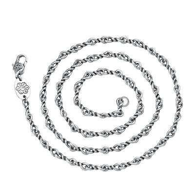 Collares de Plata de Ley S925 Para Hombres Mujeres Mantra de Seis Caracteres Vajra Mazo 3mm Cadena Retorcida Cruzada 8 -Cadena Amuleto de Argentum Vintage