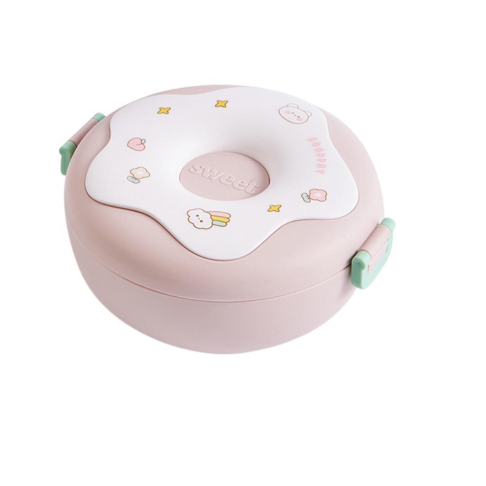 Umweltfreundliche 1000ml Brotdose Auslaufsicher Mikrowellengeeignet Snackbox 3 Fächer Donut Cartoon Lebensmittelaufbewahrungsbehälter Kinder Snack