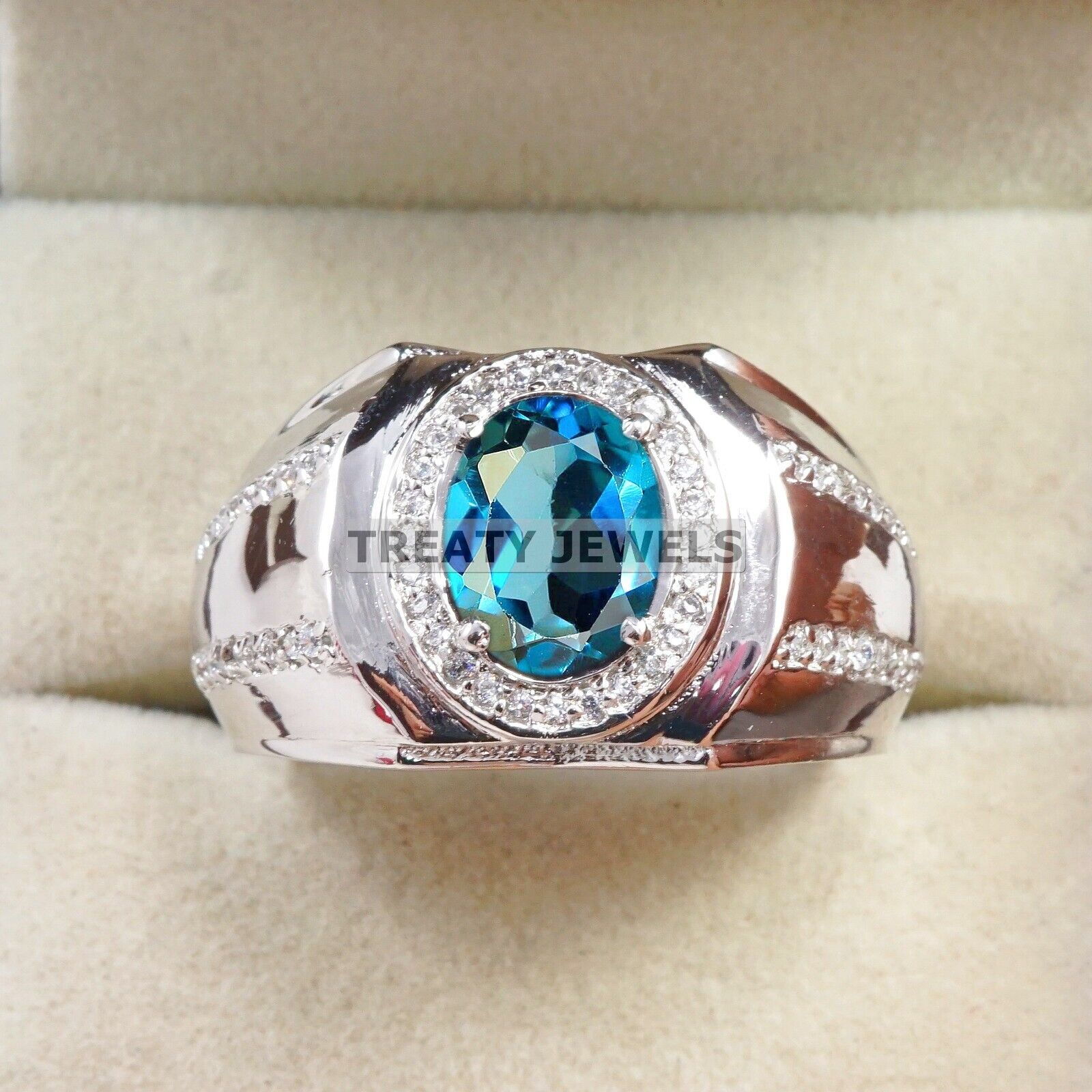 

London Blue Topaz Oval Gemstone With 925 Sterling Silver Ring For Men s #B240 JL375676022737 4-16 US срібний