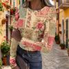Women's Casual Vintage Floral Print Long Sleeve Top