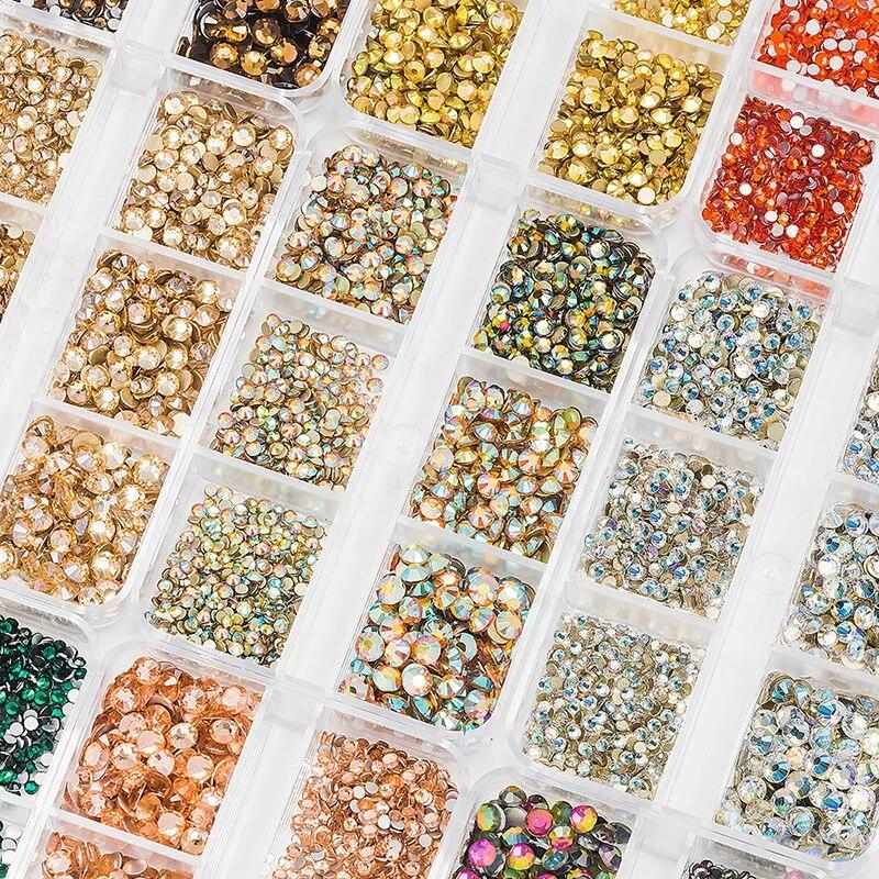 1Box Mix Sizes Ss6-ss20 Glass Non Hot Fix Rhinestone Flat Back Crystal Stone Strass Glitters Nail Diamond For DIY Garment