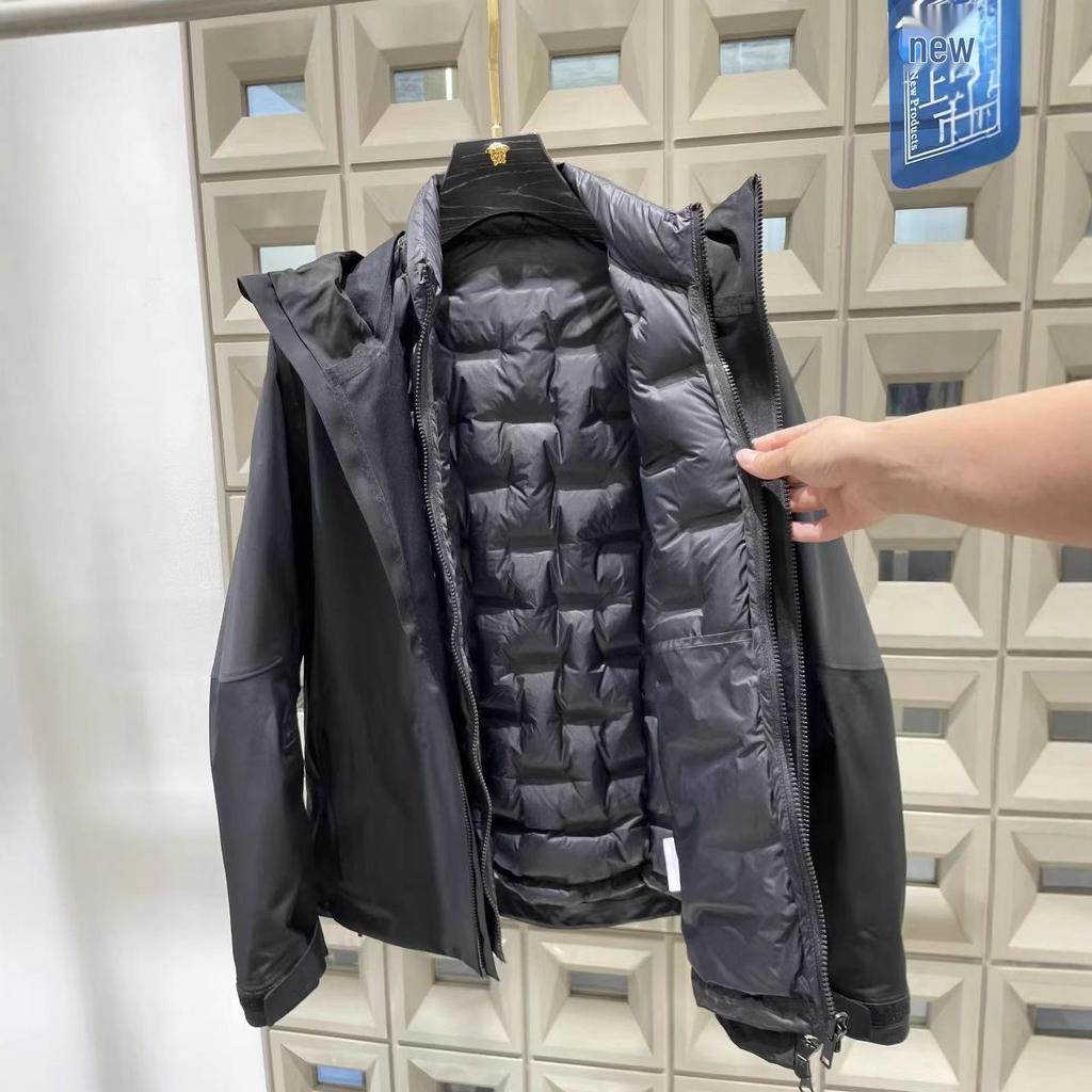 Men's High-End 3-in-1 Hooded Down Jacket - Windproof & Rainproof Storm Coat