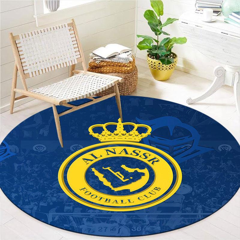 Al-Nassr FC Round Area Rug,Carpet Rug for Living Room Bedroom Sofa Playroom Decor,Non-slip Floor Mat
