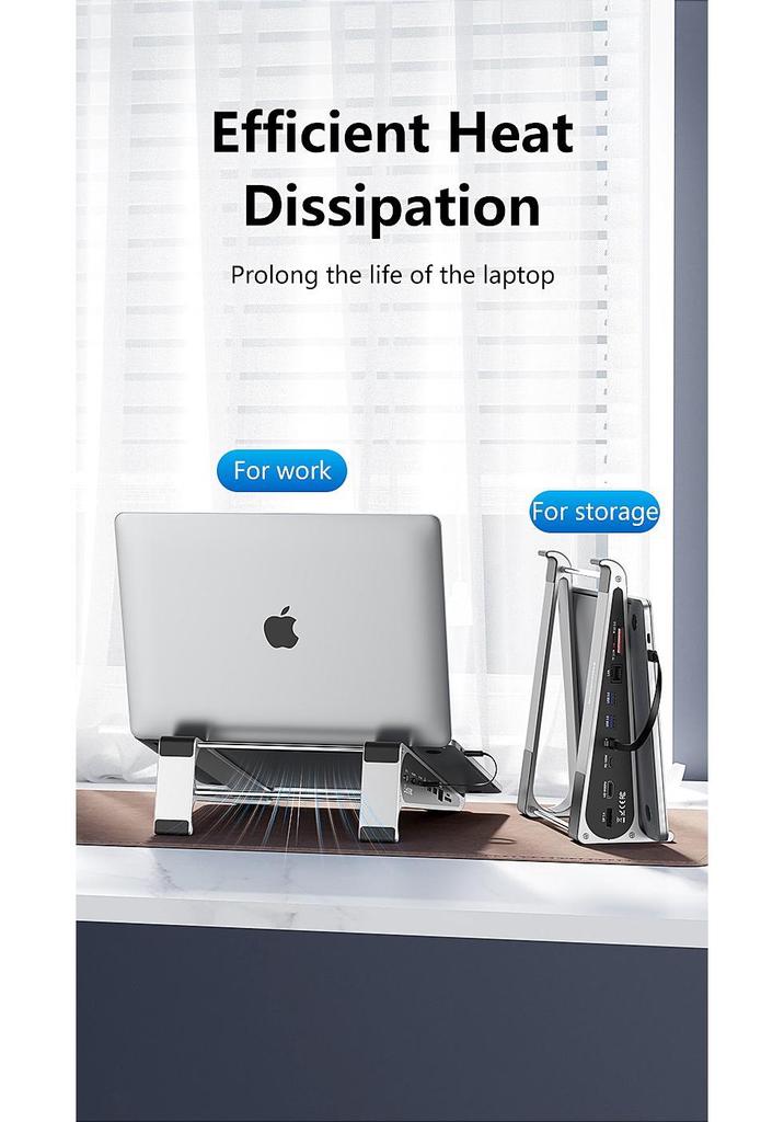 Aluminum Alloy Laptop Docking Station Stand with Heat Dissipation - 7-in-1 Computer Holder.