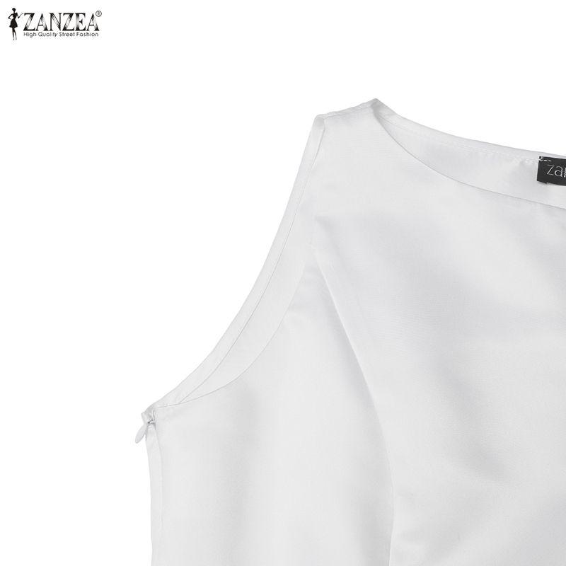 ZANZEA Women Casual Round Neck Solid Color Sleeveless Dress