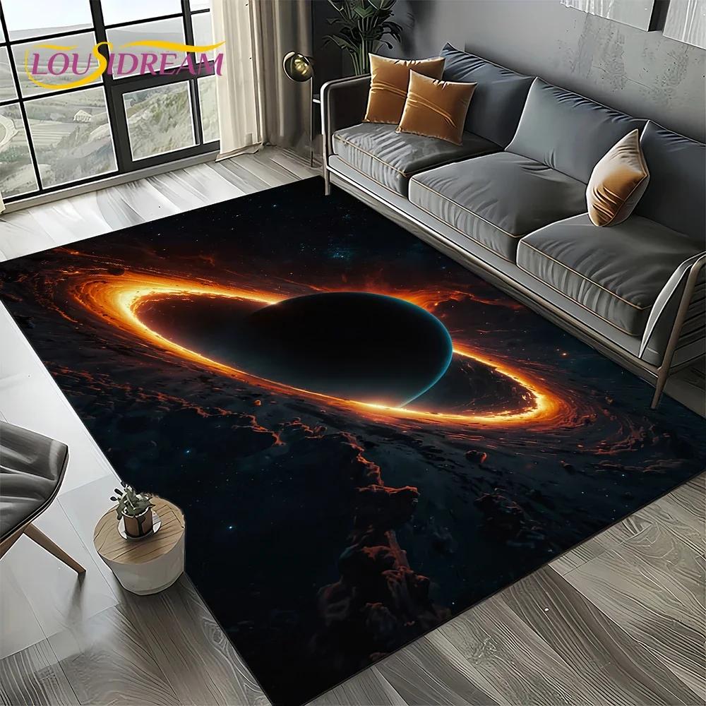 Milky Way Universe Space Stars Black Hole Galaxy Earth Carpet Rug for Living Room Bedroom Sofa Decoration,Non-slip Floor Mat