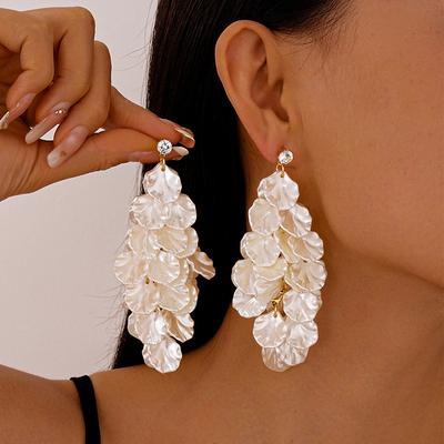 Holiday Style Acrylic Zircon Petals Fringed Silver Needle Earrings Super Fairy Elegant Niche Earrings