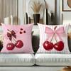 Pink Cherry Pillows With Bows Heart Pattern Polyester Pillowcase, Sofa Decorative Cushion Cov Headboard Pillow