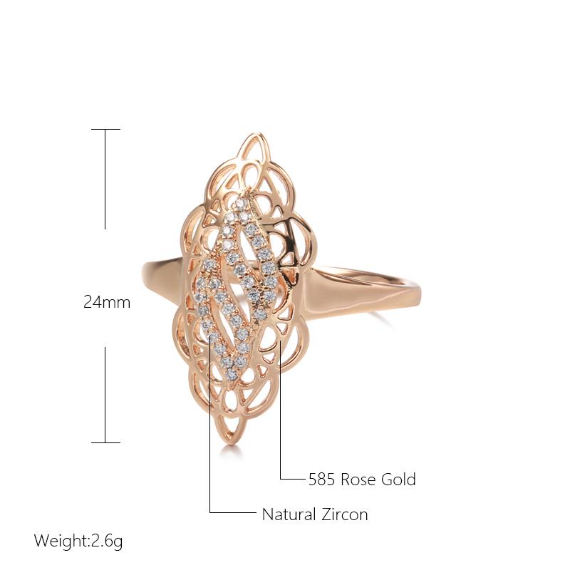 Luxury Rose Gold Women Ring Natural Zircon Hollow Flower Ethnic Bride Wedding Rings Trend Daily Vintage Jewelry