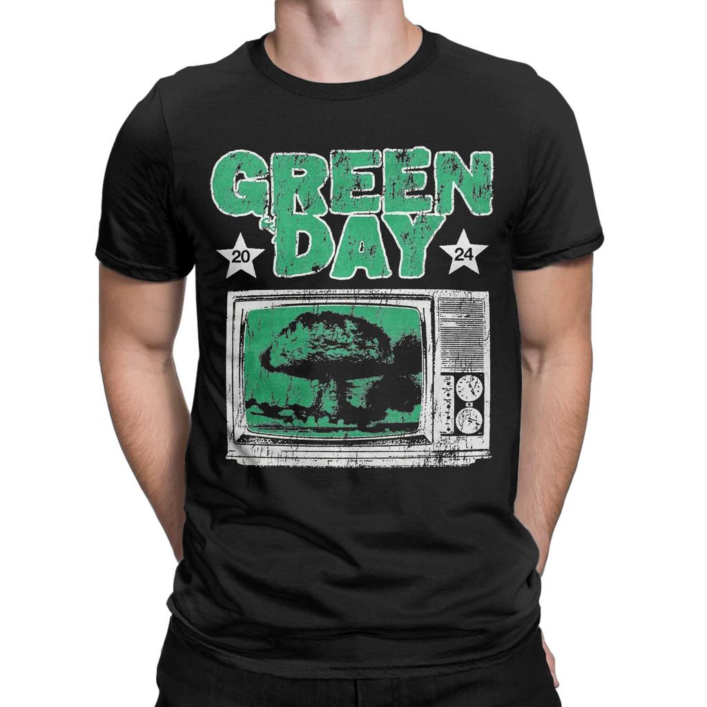 Green Day Band T-Shirts for Men  Novelty Cotton Tee Shirt Round Collar Short Sleeve T Shirt Plus Size Tops