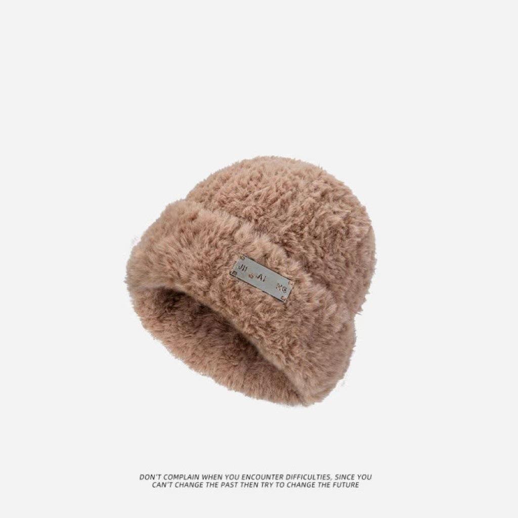 Autumn and winter rainbow candy beans plush wool hat women's plush hat thickened bag head, ear protection hat, warm knitted hat