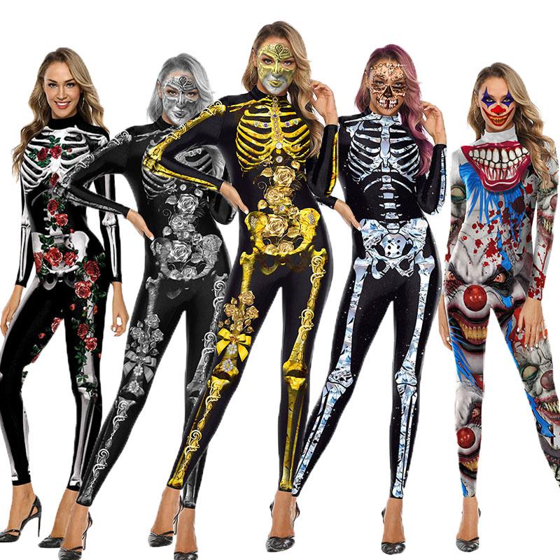 Jumpsuits Skeleton Adult Long Sleeve Zipper Bodysuit Catsuit Halloween Costume
